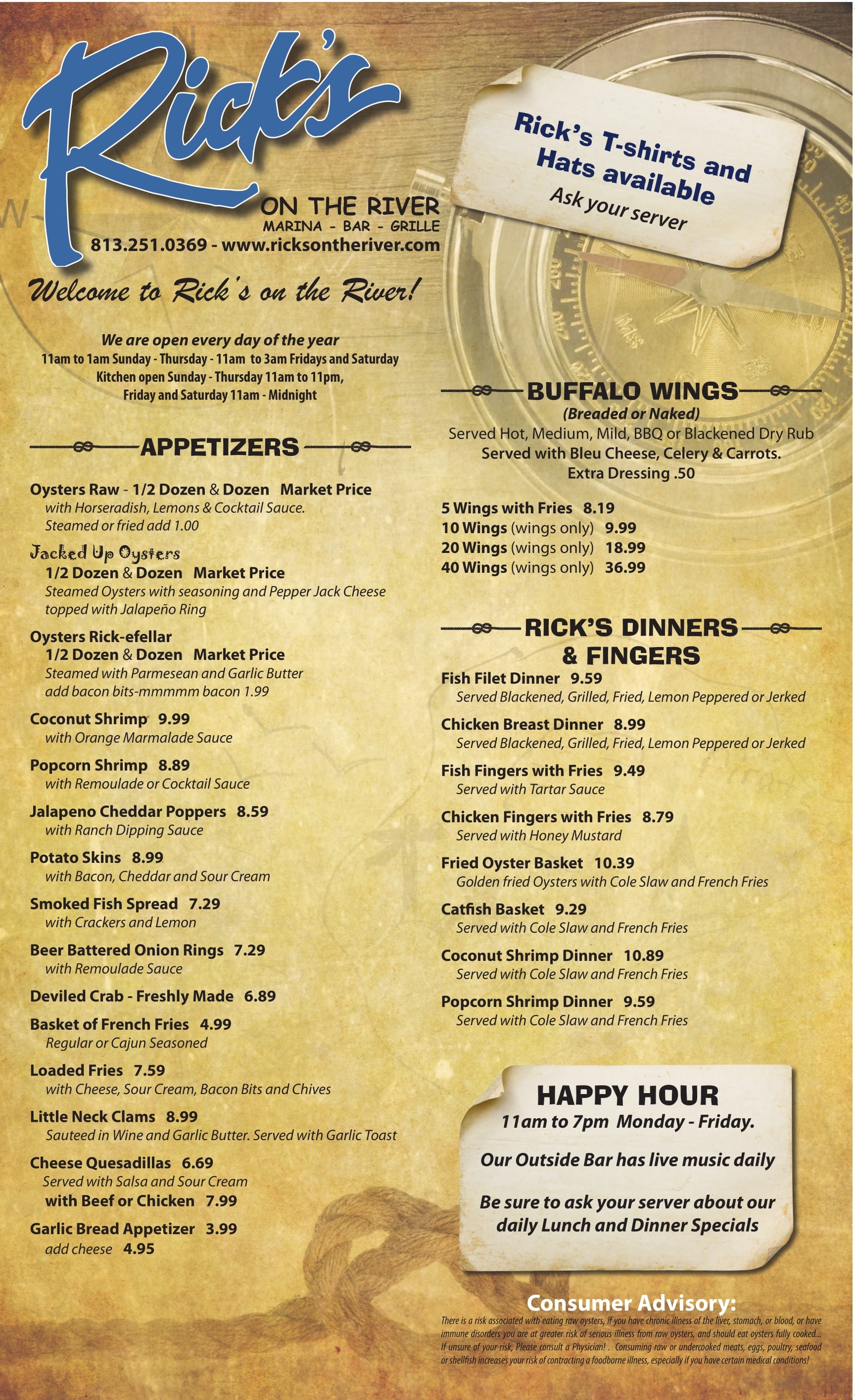 Ricks on the River | Menus